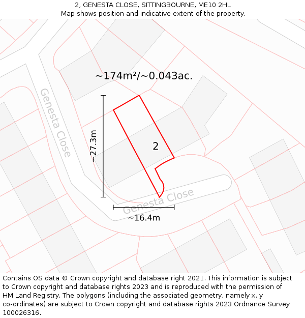 2, GENESTA CLOSE, SITTINGBOURNE, ME10 2HL: Plot and title map