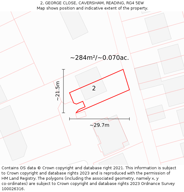 2, GEORGE CLOSE, CAVERSHAM, READING, RG4 5EW: Plot and title map