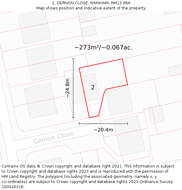 2, GERNON CLOSE, RAINHAM, RM13 9RA: Plot and title map