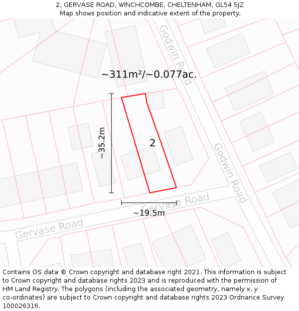 2, GERVASE ROAD, WINCHCOMBE, CHELTENHAM, GL54 5JZ: Plot and title map