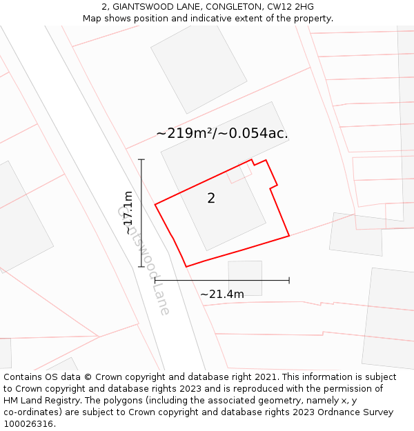 2, GIANTSWOOD LANE, CONGLETON, CW12 2HG: Plot and title map