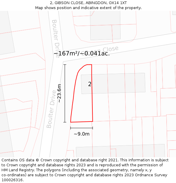 2, GIBSON CLOSE, ABINGDON, OX14 1XT: Plot and title map