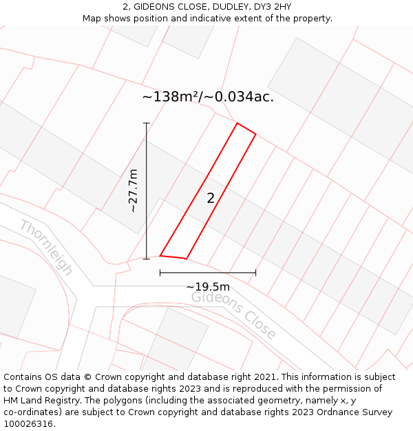 2, GIDEONS CLOSE, DUDLEY, DY3 2HY: Plot and title map