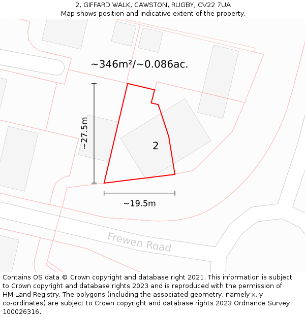 2, GIFFARD WALK, CAWSTON, RUGBY, CV22 7UA: Plot and title map
