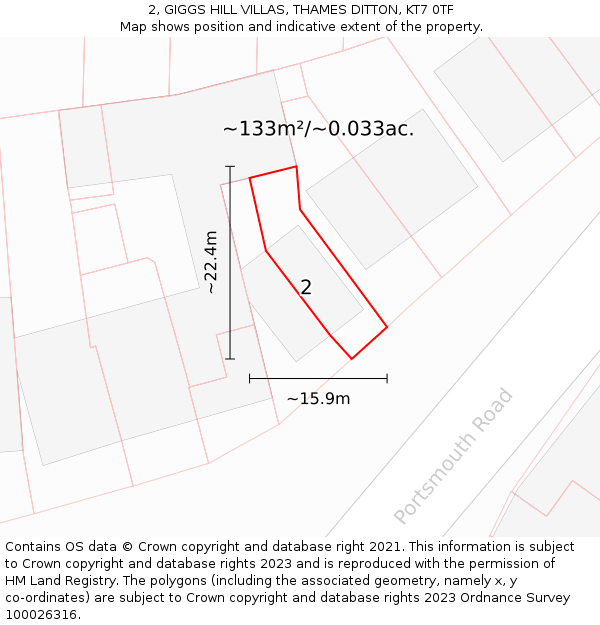 2, GIGGS HILL VILLAS, THAMES DITTON, KT7 0TF: Plot and title map