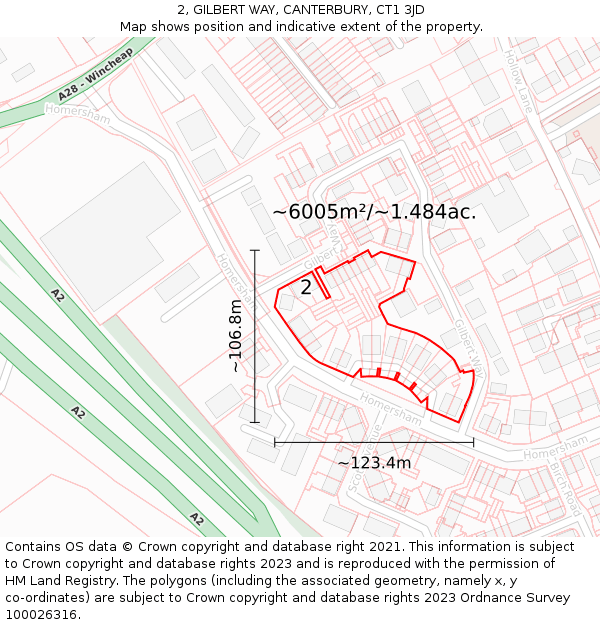2, GILBERT WAY, CANTERBURY, CT1 3JD: Plot and title map