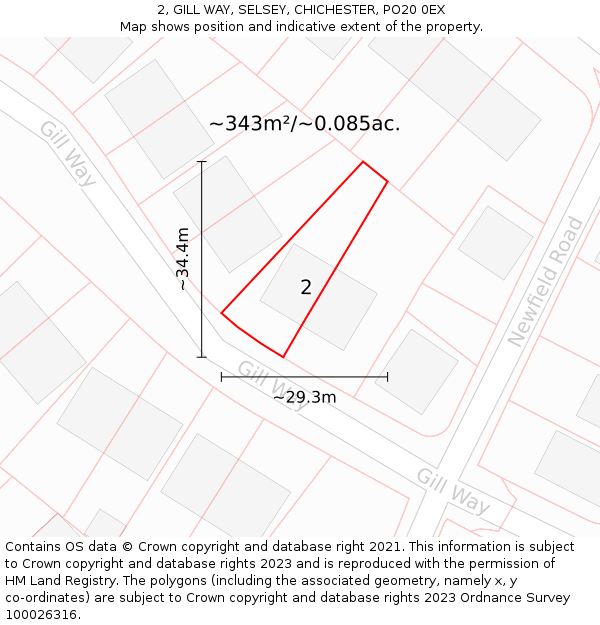 2, GILL WAY, SELSEY, CHICHESTER, PO20 0EX: Plot and title map
