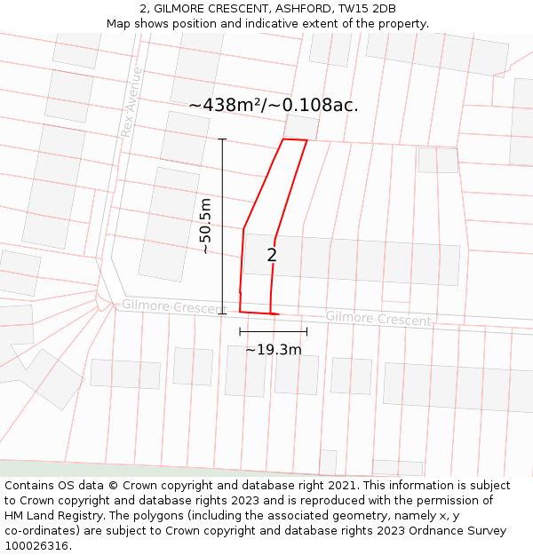 2, GILMORE CRESCENT, ASHFORD, TW15 2DB: Plot and title map