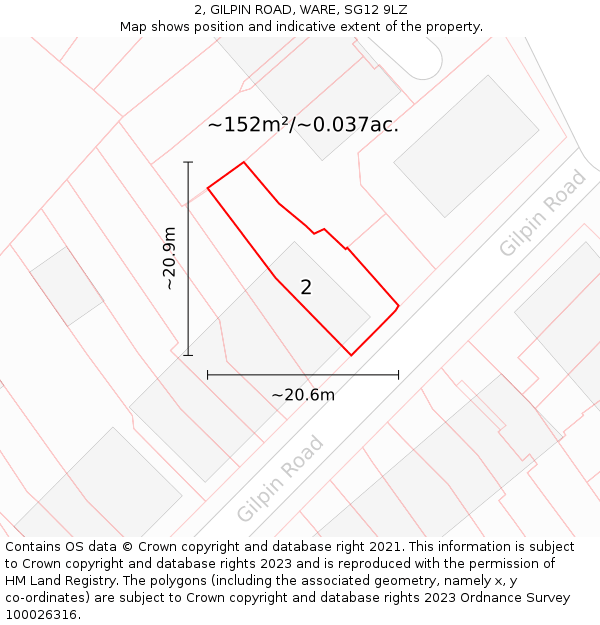 2, GILPIN ROAD, WARE, SG12 9LZ: Plot and title map