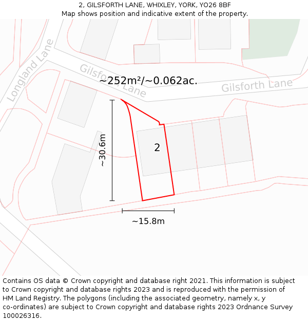 2, GILSFORTH LANE, WHIXLEY, YORK, YO26 8BF: Plot and title map