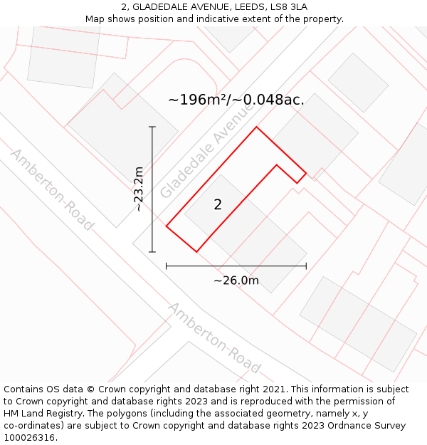2, GLADEDALE AVENUE, LEEDS, LS8 3LA: Plot and title map