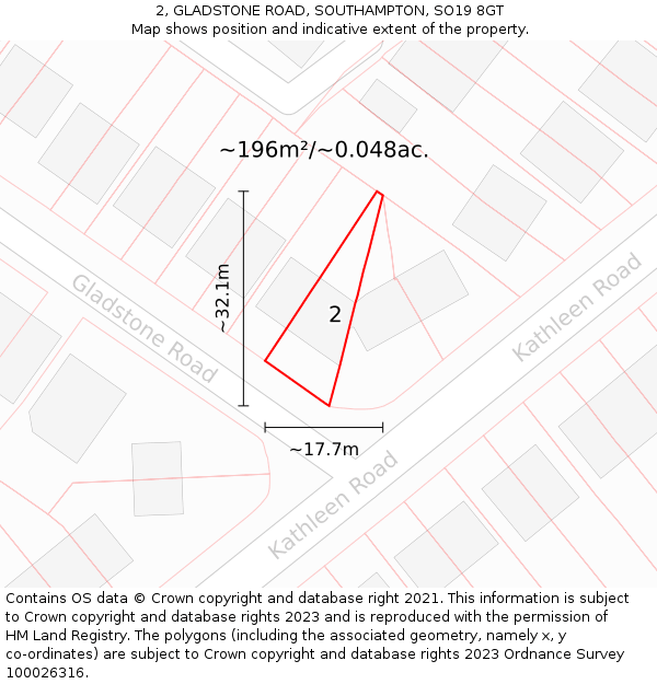2, GLADSTONE ROAD, SOUTHAMPTON, SO19 8GT: Plot and title map