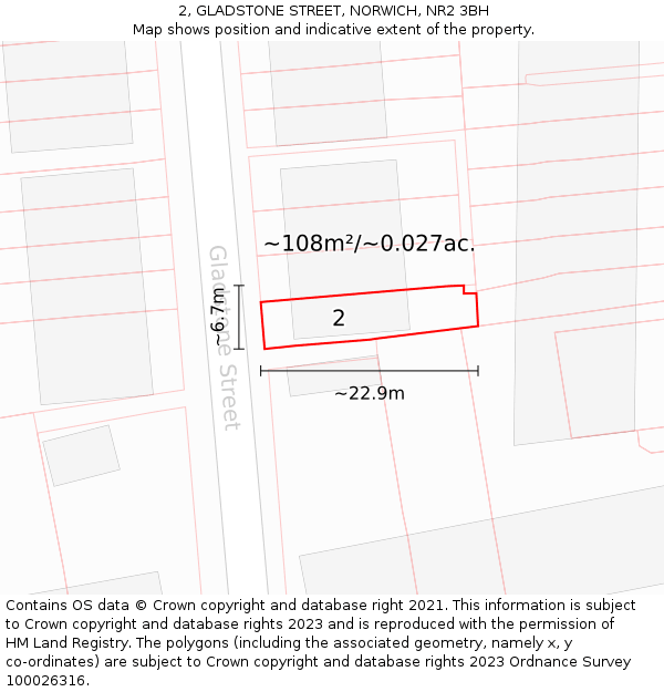 2, GLADSTONE STREET, NORWICH, NR2 3BH: Plot and title map