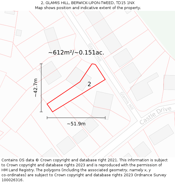 2, GLAMIS HILL, BERWICK-UPON-TWEED, TD15 1NX: Plot and title map