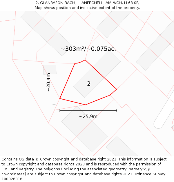 2, GLANRAFON BACH, LLANFECHELL, AMLWCH, LL68 0RJ: Plot and title map