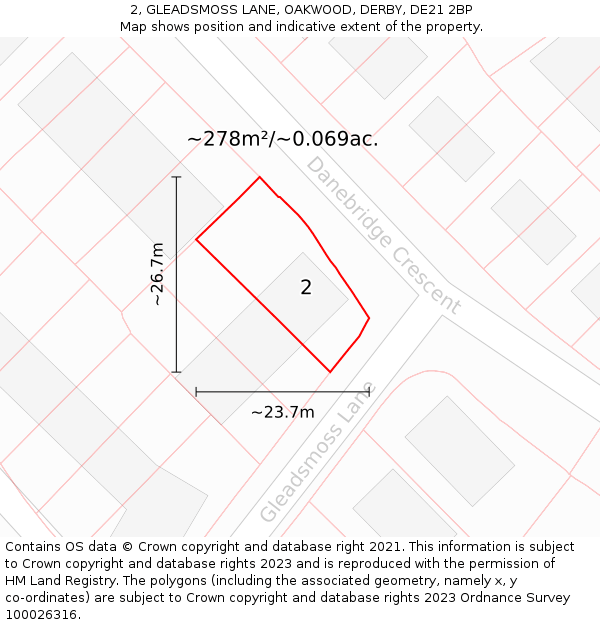 2, GLEADSMOSS LANE, OAKWOOD, DERBY, DE21 2BP: Plot and title map