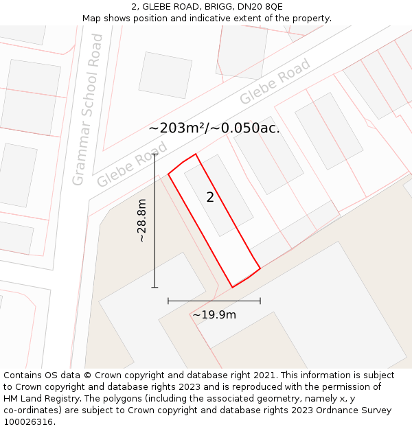 2, GLEBE ROAD, BRIGG, DN20 8QE: Plot and title map