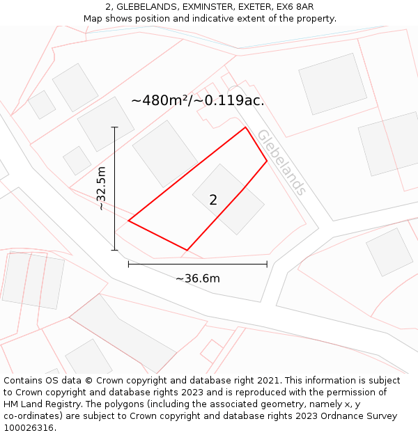 2, GLEBELANDS, EXMINSTER, EXETER, EX6 8AR: Plot and title map