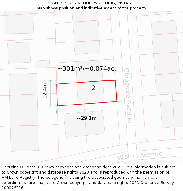 2, GLEBESIDE AVENUE, WORTHING, BN14 7PR: Plot and title map