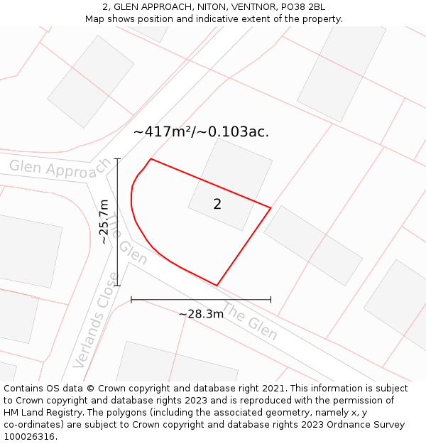 2, GLEN APPROACH, NITON, VENTNOR, PO38 2BL: Plot and title map