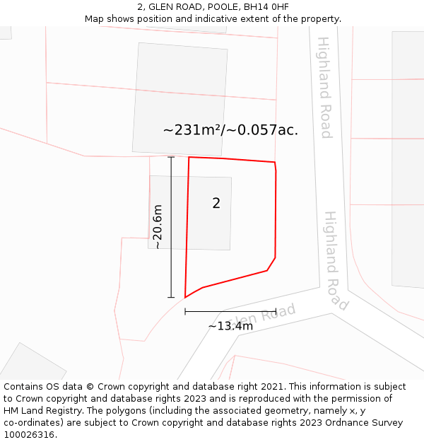 2, GLEN ROAD, POOLE, BH14 0HF: Plot and title map