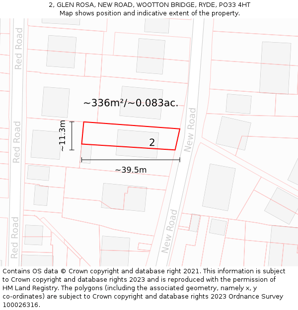 2, GLEN ROSA, NEW ROAD, WOOTTON BRIDGE, RYDE, PO33 4HT: Plot and title map