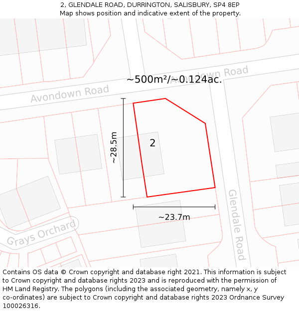 2, GLENDALE ROAD, DURRINGTON, SALISBURY, SP4 8EP: Plot and title map