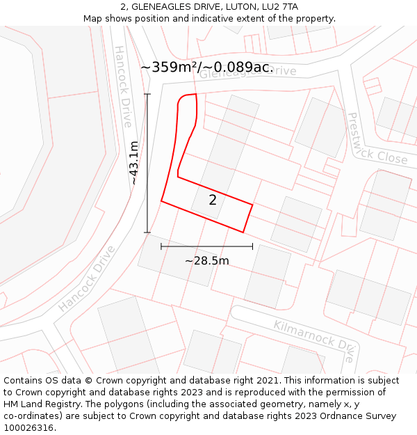 2, GLENEAGLES DRIVE, LUTON, LU2 7TA: Plot and title map