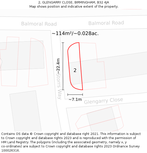 2, GLENGARRY CLOSE, BIRMINGHAM, B32 4JA: Plot and title map