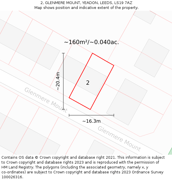 2, GLENMERE MOUNT, YEADON, LEEDS, LS19 7AZ: Plot and title map