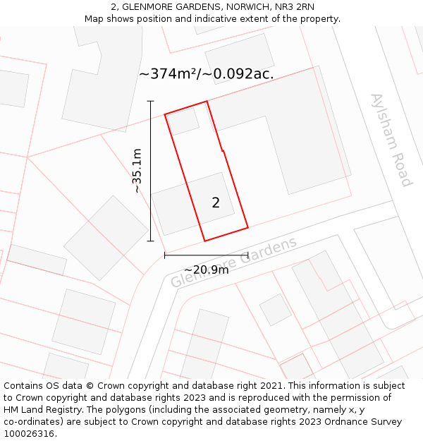 2, GLENMORE GARDENS, NORWICH, NR3 2RN: Plot and title map