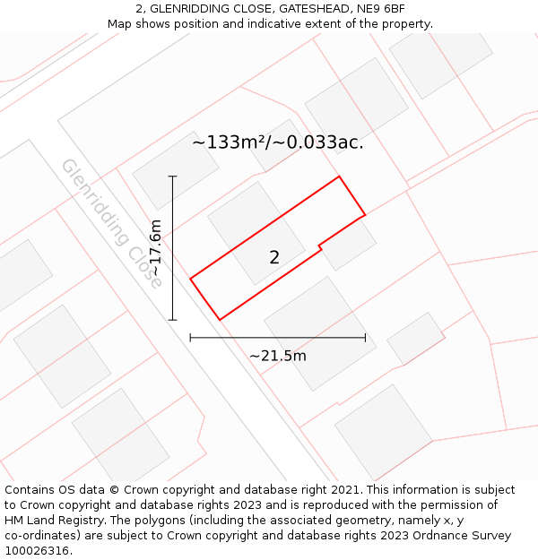 2, GLENRIDDING CLOSE, GATESHEAD, NE9 6BF: Plot and title map