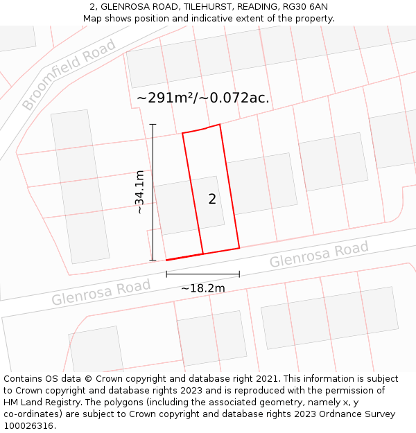 2, GLENROSA ROAD, TILEHURST, READING, RG30 6AN: Plot and title map