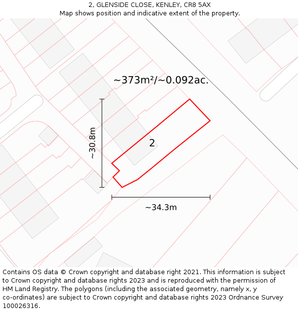 2, GLENSIDE CLOSE, KENLEY, CR8 5AX: Plot and title map