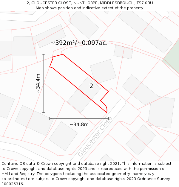 2, GLOUCESTER CLOSE, NUNTHORPE, MIDDLESBROUGH, TS7 0BU: Plot and title map