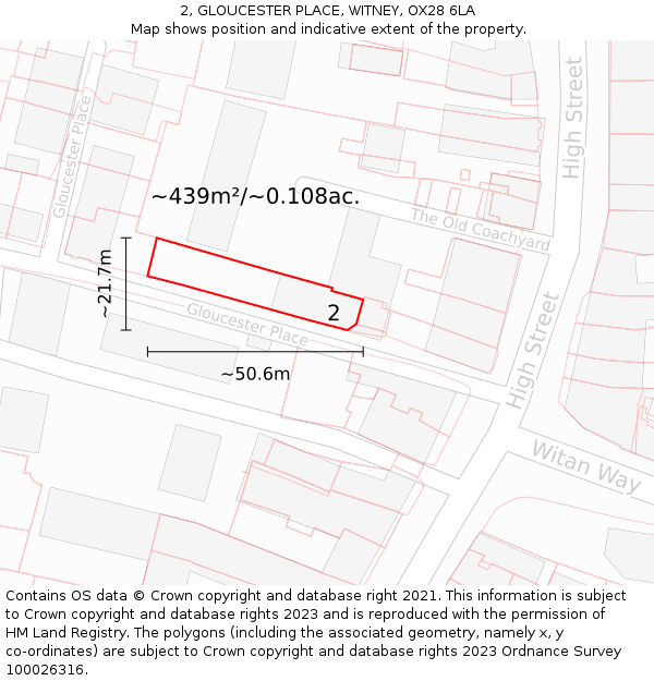 2, GLOUCESTER PLACE, WITNEY, OX28 6LA: Plot and title map