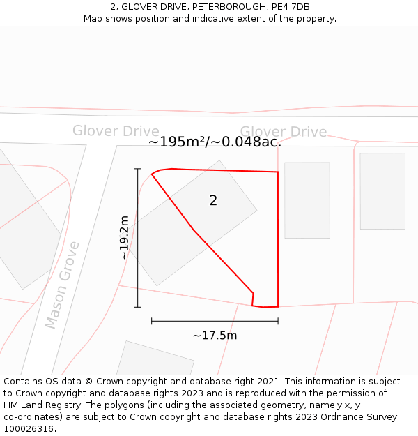 2, GLOVER DRIVE, PETERBOROUGH, PE4 7DB: Plot and title map