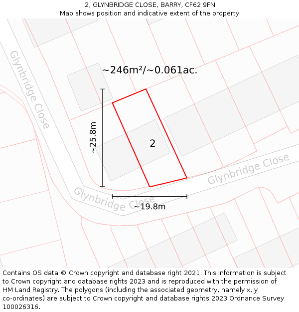 2, GLYNBRIDGE CLOSE, BARRY, CF62 9FN: Plot and title map