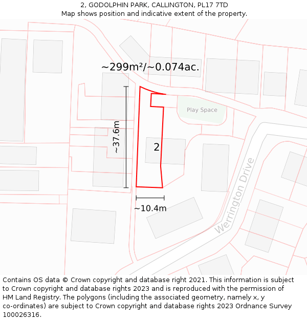 2, GODOLPHIN PARK, CALLINGTON, PL17 7TD: Plot and title map