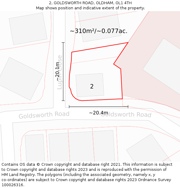 2, GOLDSWORTH ROAD, OLDHAM, OL1 4TH: Plot and title map