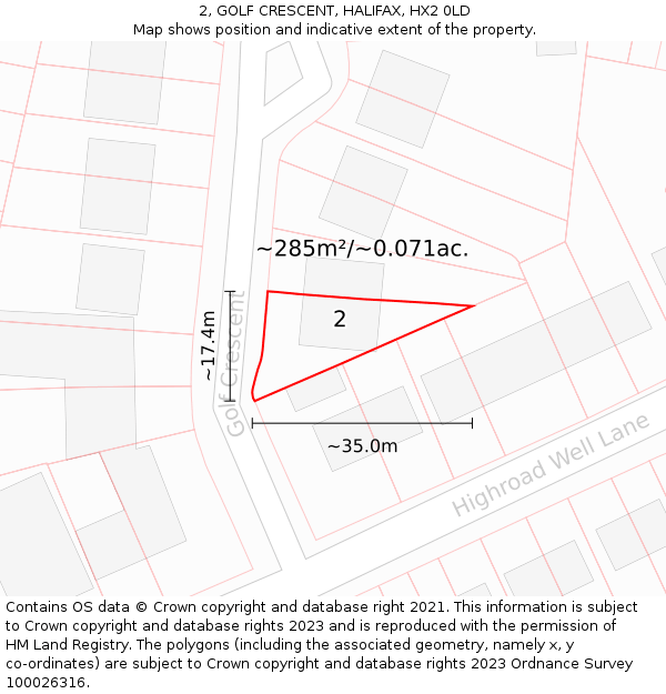 2, GOLF CRESCENT, HALIFAX, HX2 0LD: Plot and title map