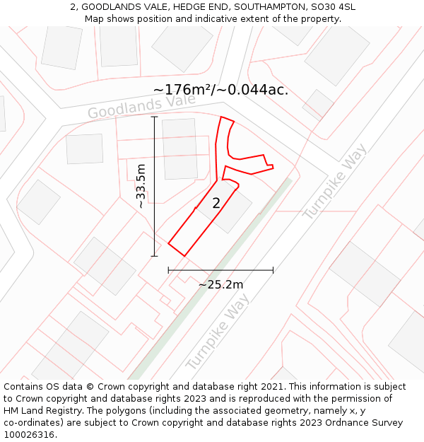 2, GOODLANDS VALE, HEDGE END, SOUTHAMPTON, SO30 4SL: Plot and title map