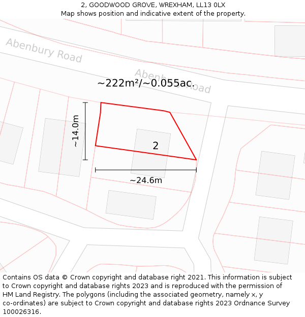 2, GOODWOOD GROVE, WREXHAM, LL13 0LX: Plot and title map