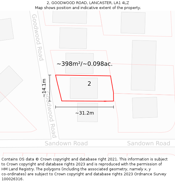 2, GOODWOOD ROAD, LANCASTER, LA1 4LZ: Plot and title map