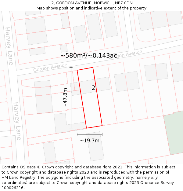 2, GORDON AVENUE, NORWICH, NR7 0DN: Plot and title map