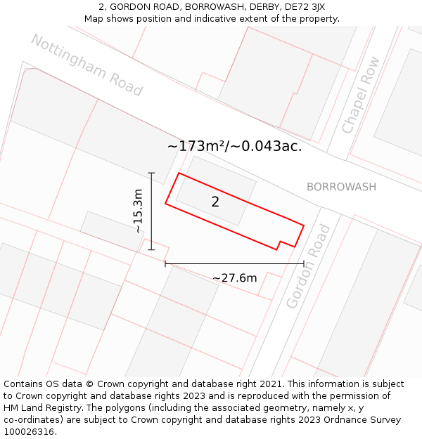 2, GORDON ROAD, BORROWASH, DERBY, DE72 3JX: Plot and title map