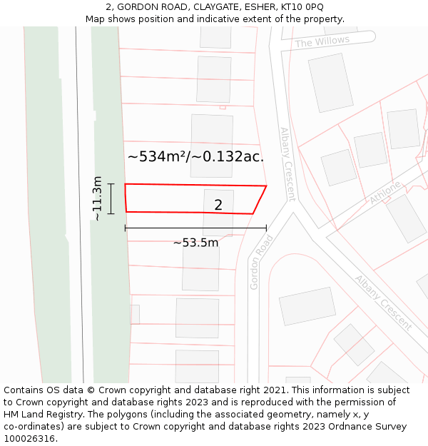 2, GORDON ROAD, CLAYGATE, ESHER, KT10 0PQ: Plot and title map