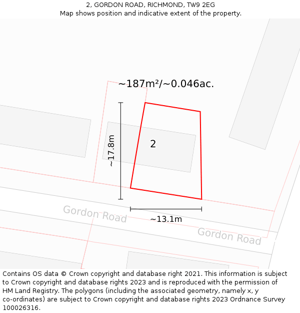 2, GORDON ROAD, RICHMOND, TW9 2EG: Plot and title map