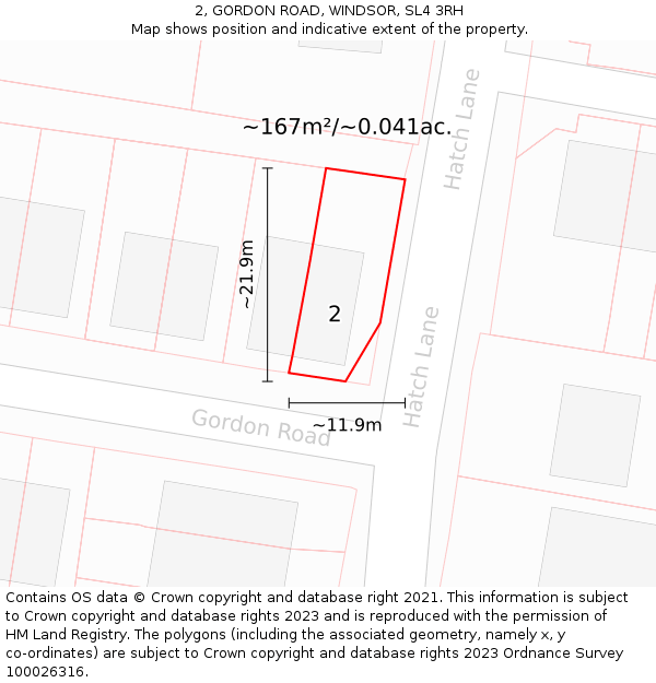 2, GORDON ROAD, WINDSOR, SL4 3RH: Plot and title map