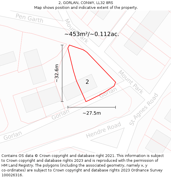 2, GORLAN, CONWY, LL32 8RS: Plot and title map
